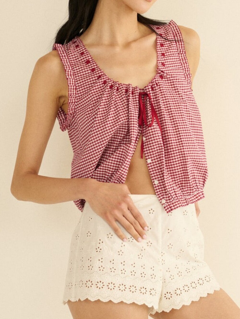 NWT DOEN Traveler Top Mulberry La Maddalena Gingham Small